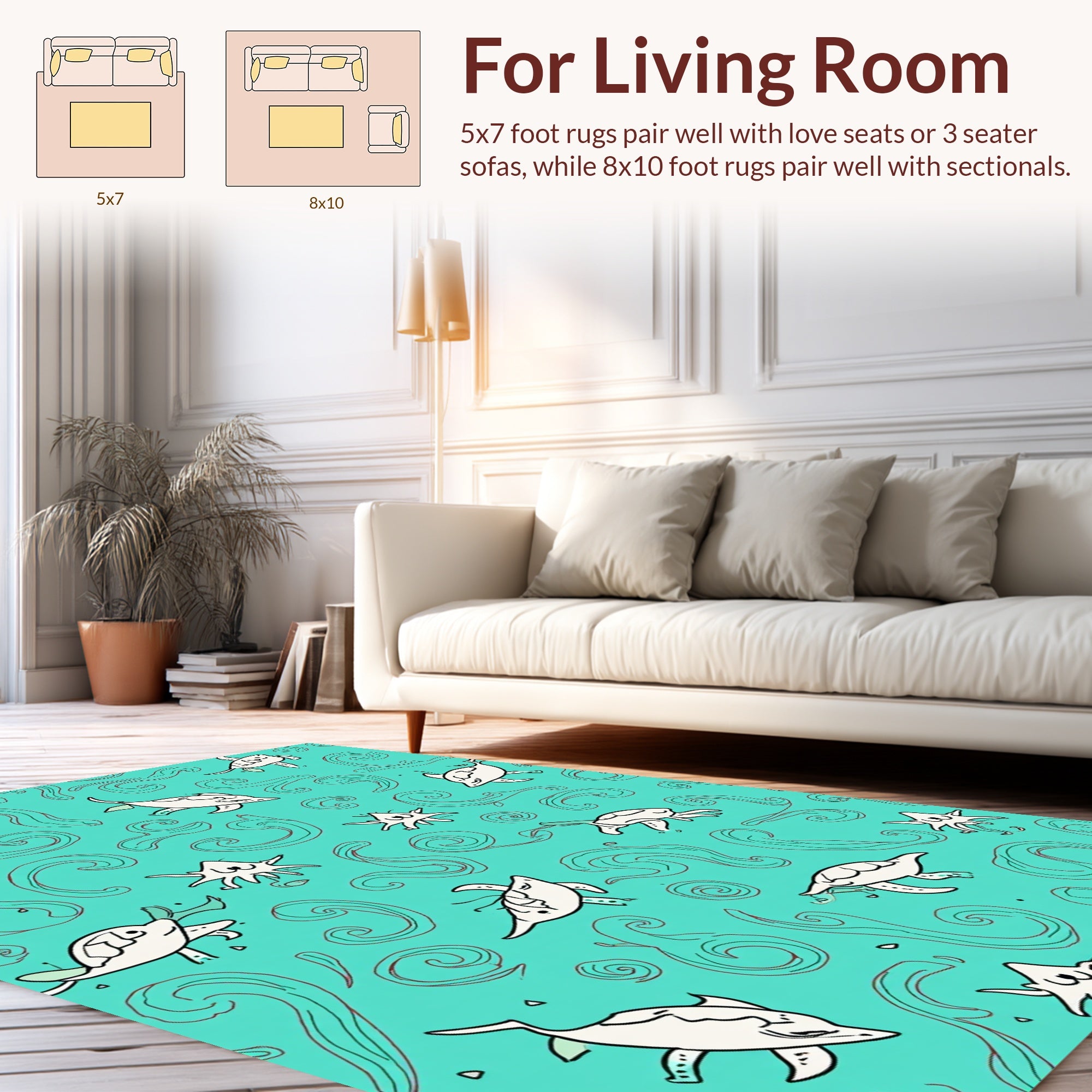 Oceanic Animals Playful Swirls Pattern Rug