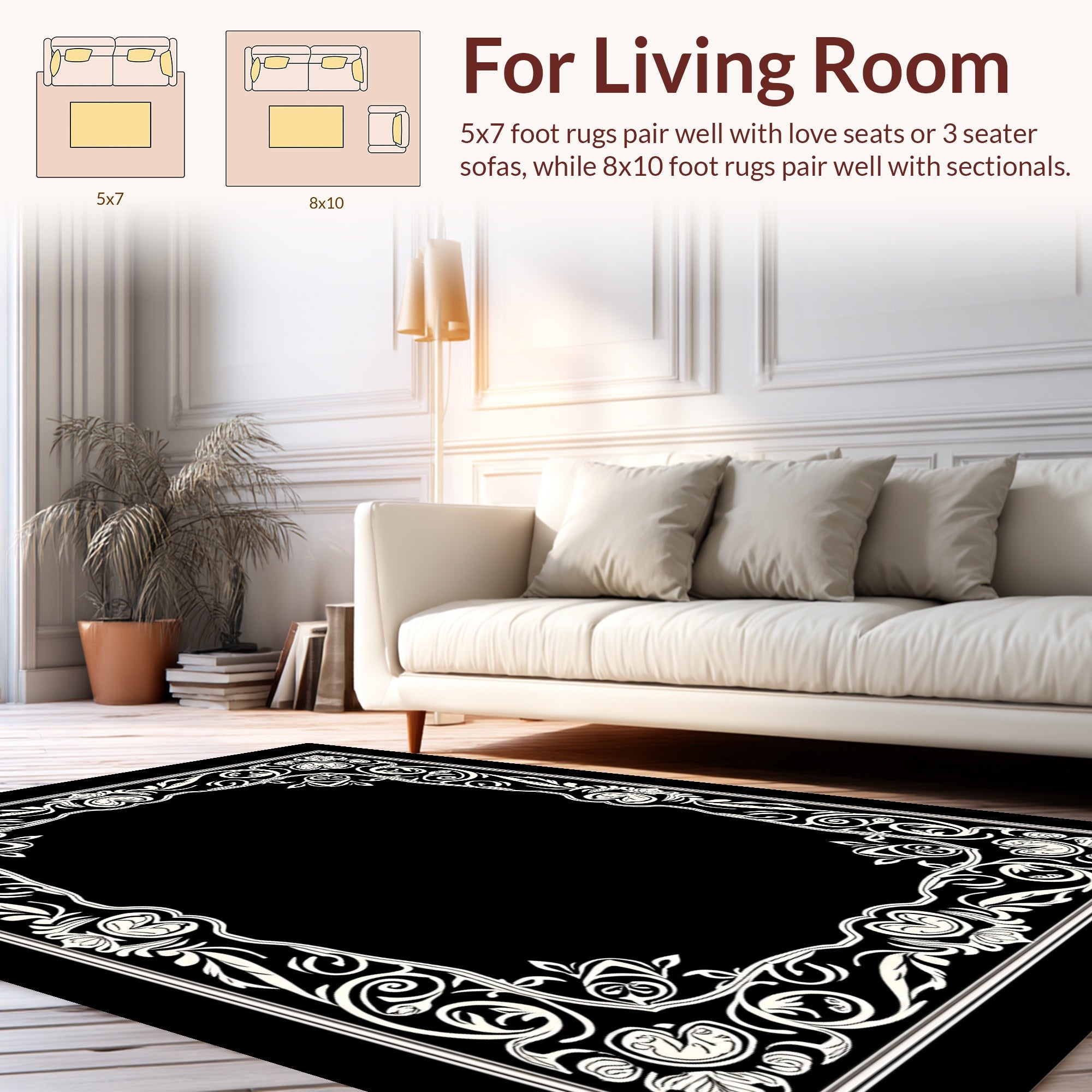 Ornate Floral Scroll Border Design Rug