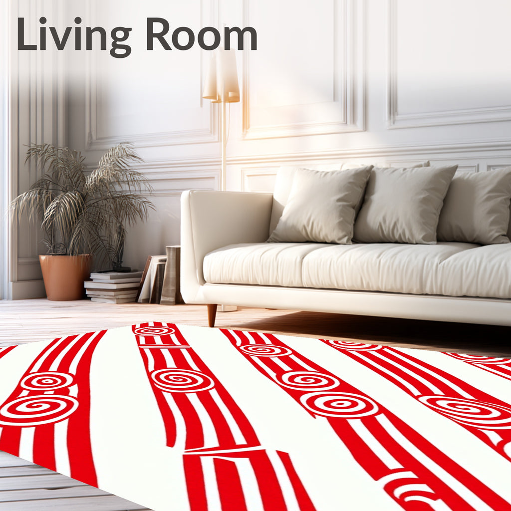 Red White Swirl Stripe Arrangement Rug