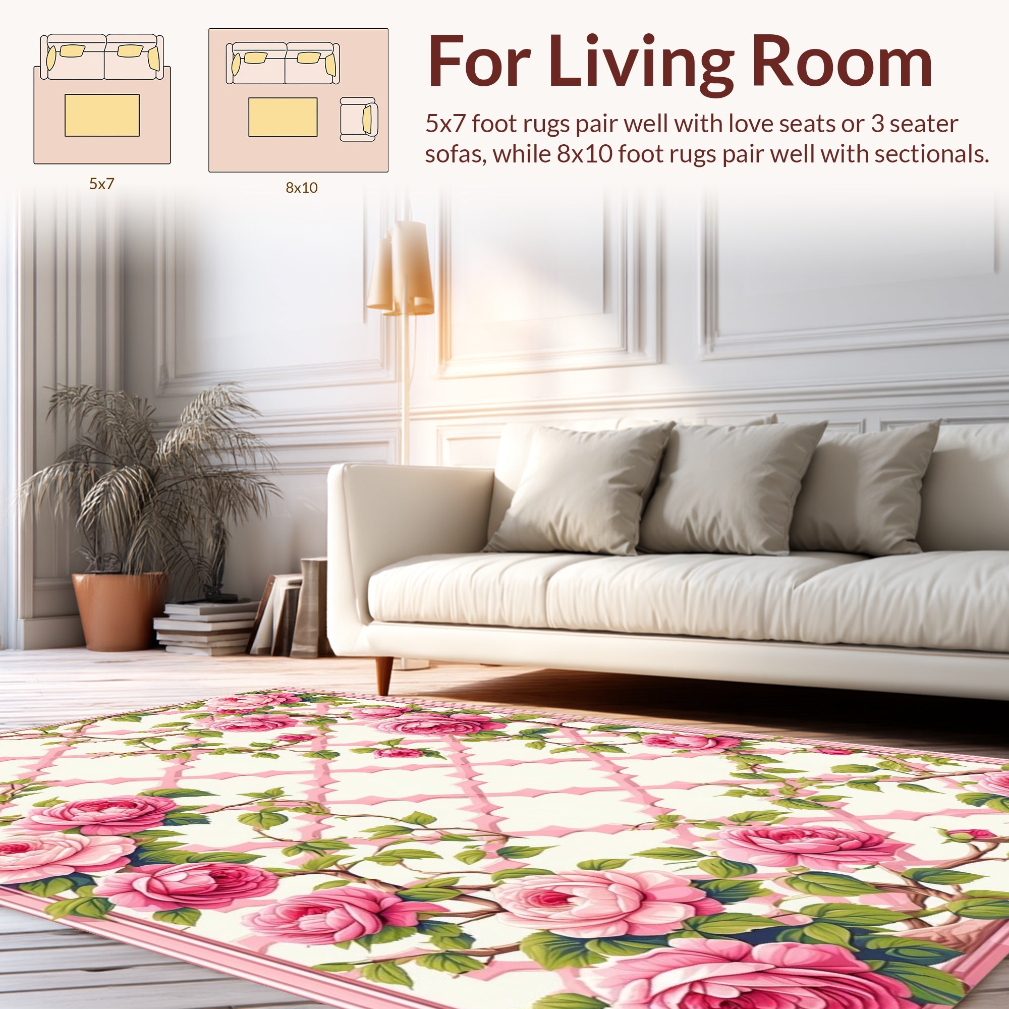 Pink Rose Vine Lattice Design Rug