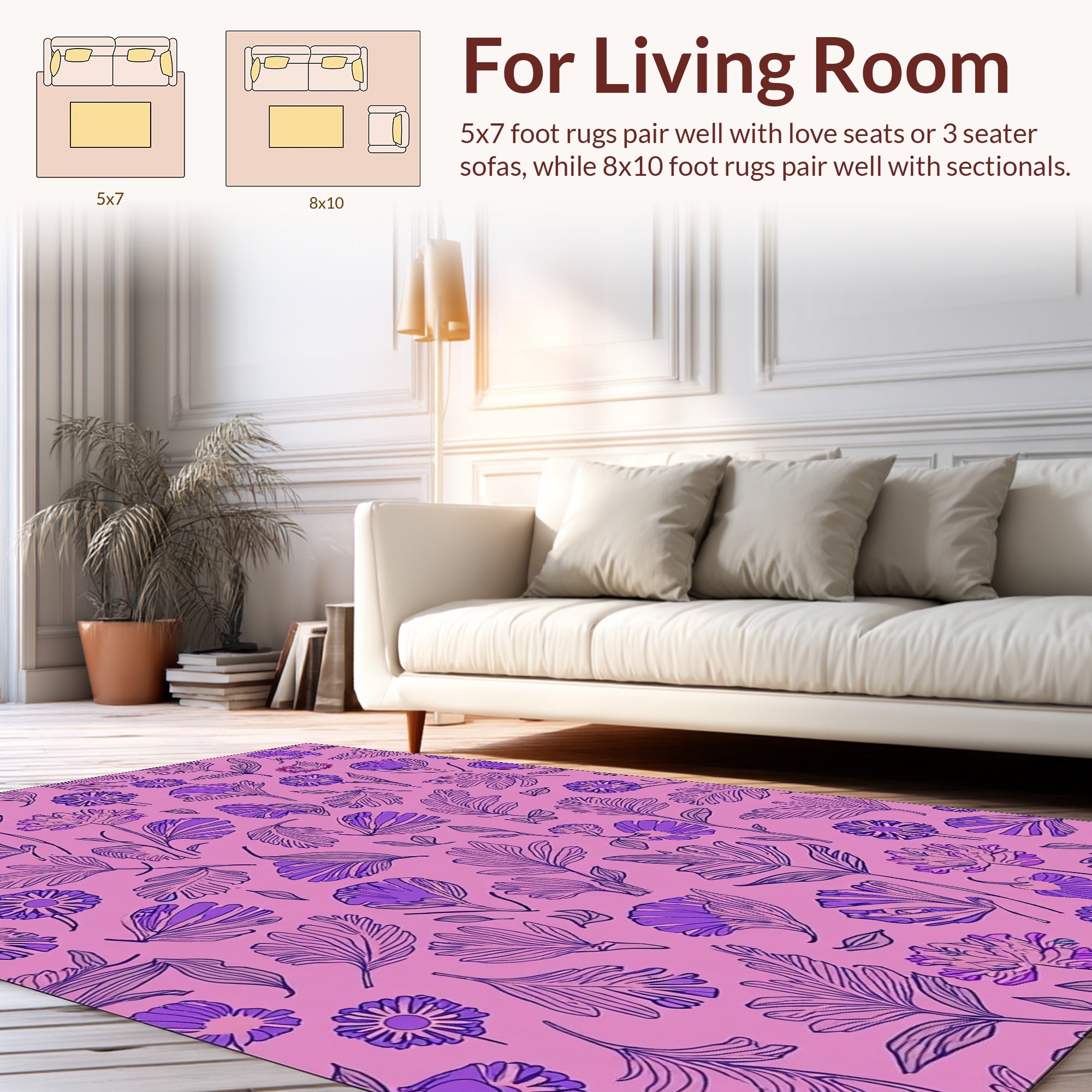 Purple Floral Line Art Pattern Rug