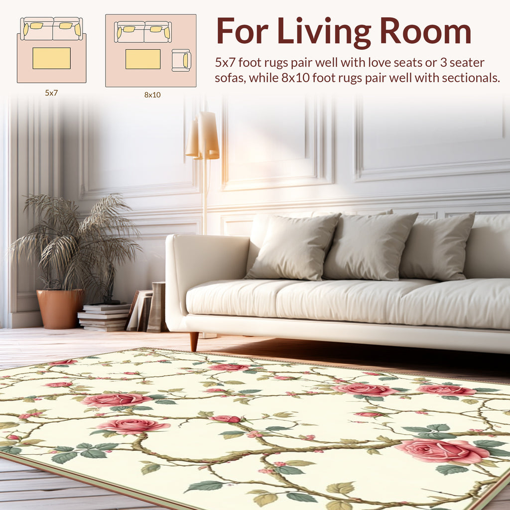 Vintage Rose Vine Floral Pattern Rug