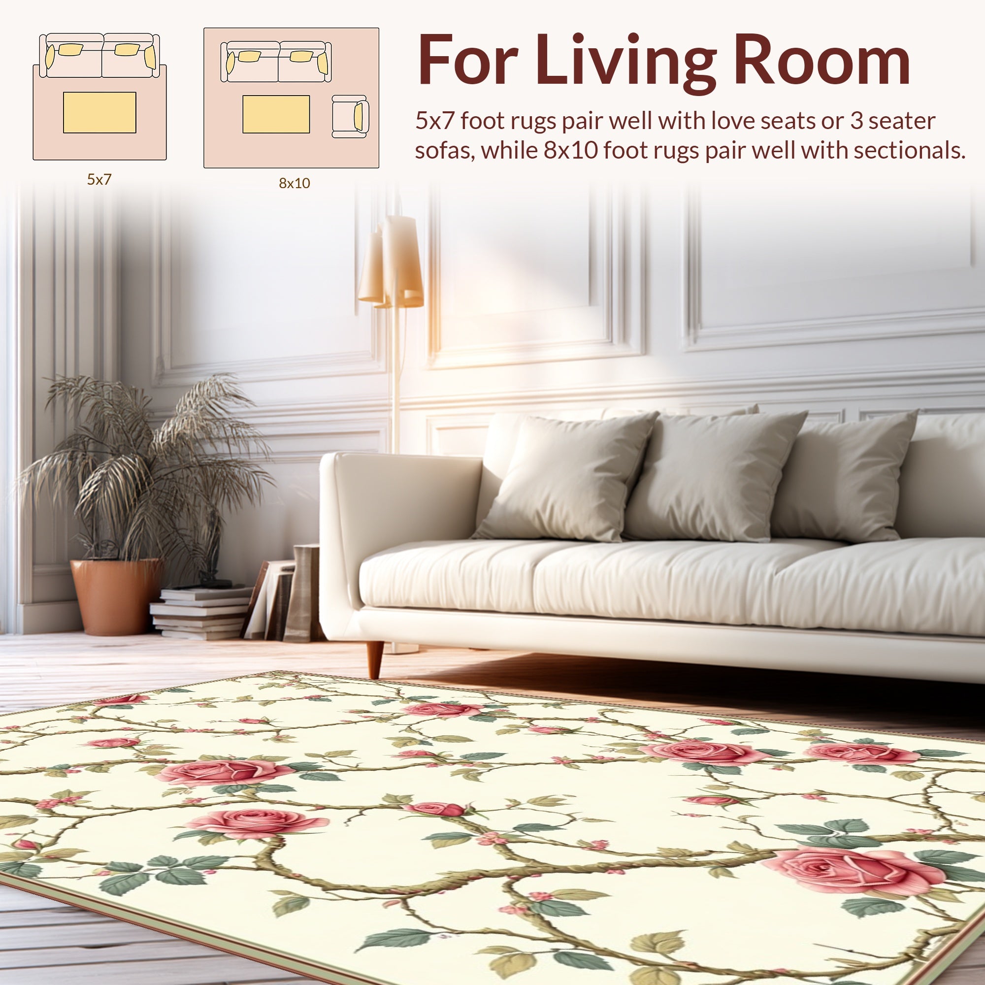 Vintage Rose Vine Floral Pattern Rug
