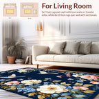 Floral Birds And Blossoms Dark Blue Rug