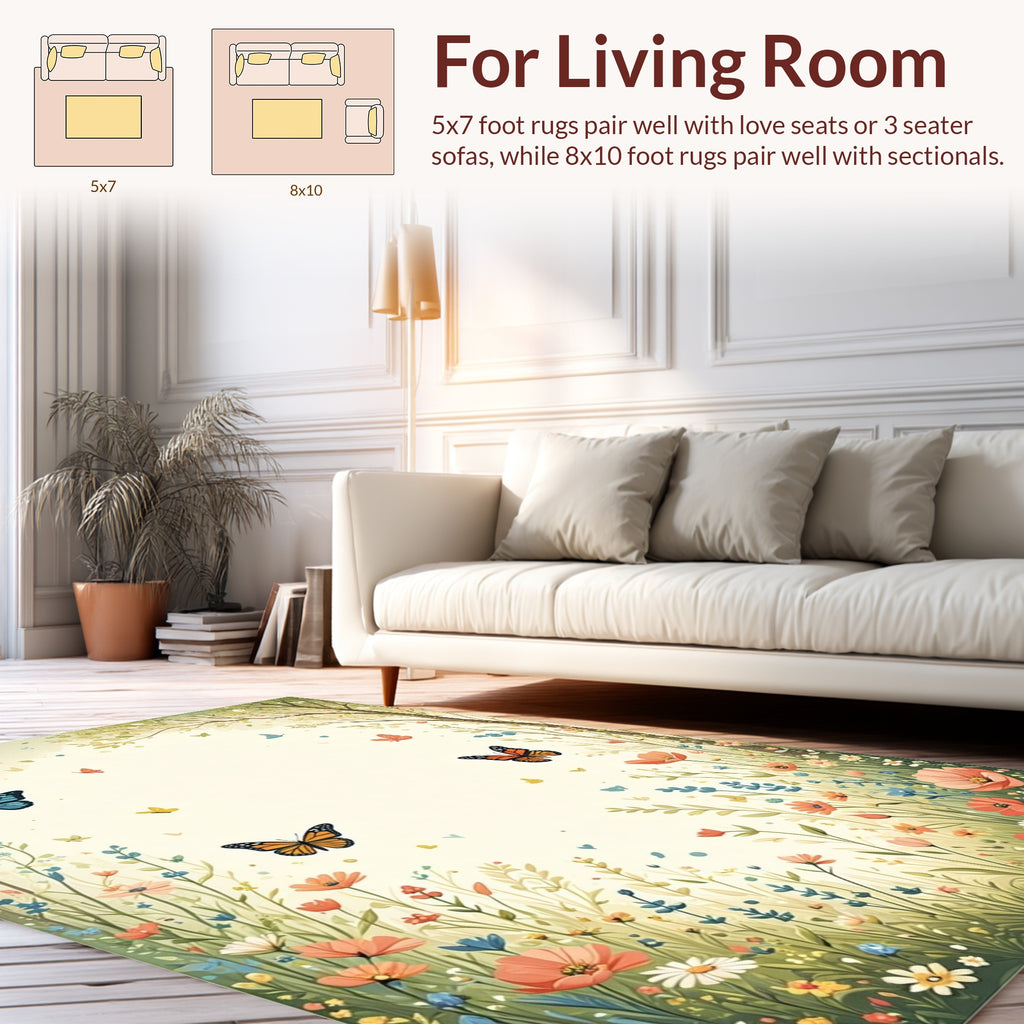 Whimsical Meadow Butterfly Garden Design Rug