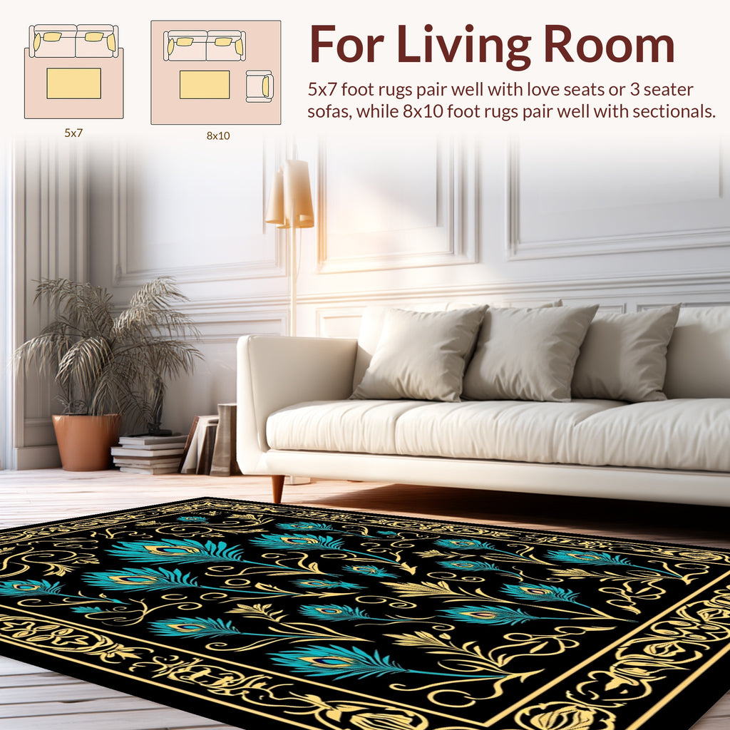 Exotic Teal Peacock Feather Pattern Rug