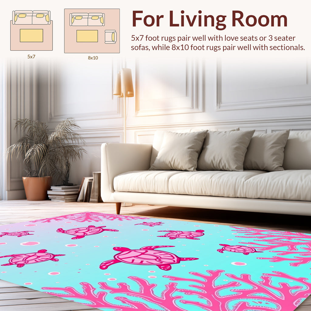 Pink Coral Sea Turtle Pattern Rug