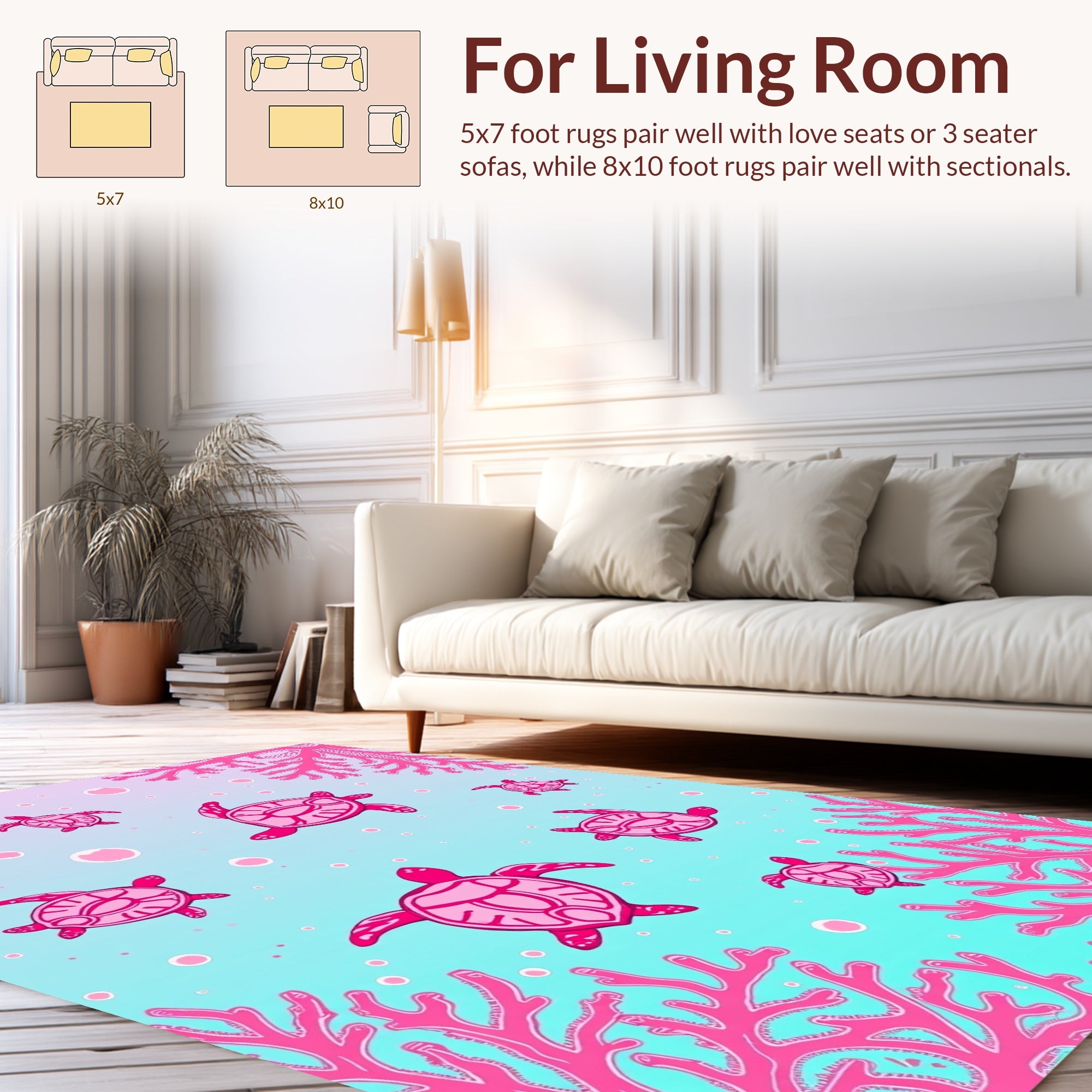 Pink Coral Sea Turtle Pattern Rug