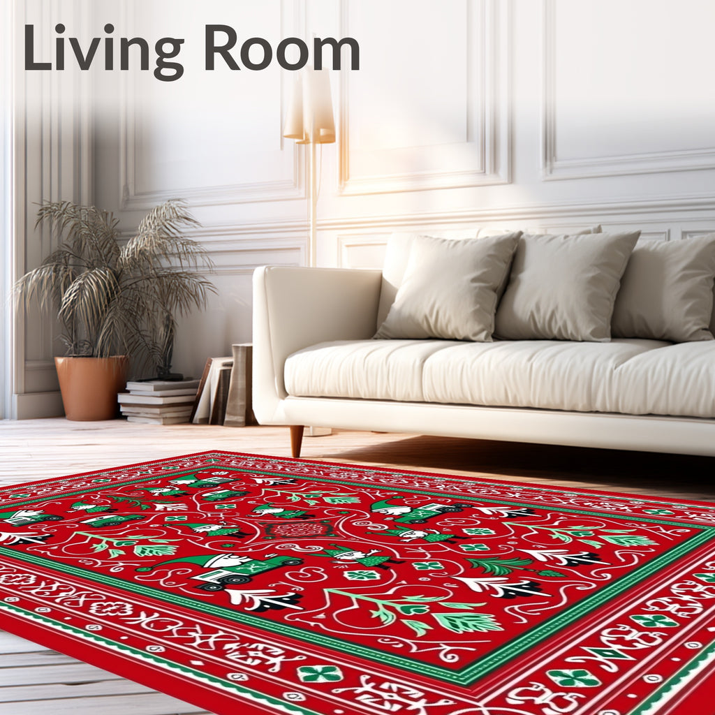 Red Green Christmas Gnome Truck Border Rug