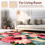 Vibrant Pink Hibiscus Floral Pattern Rug