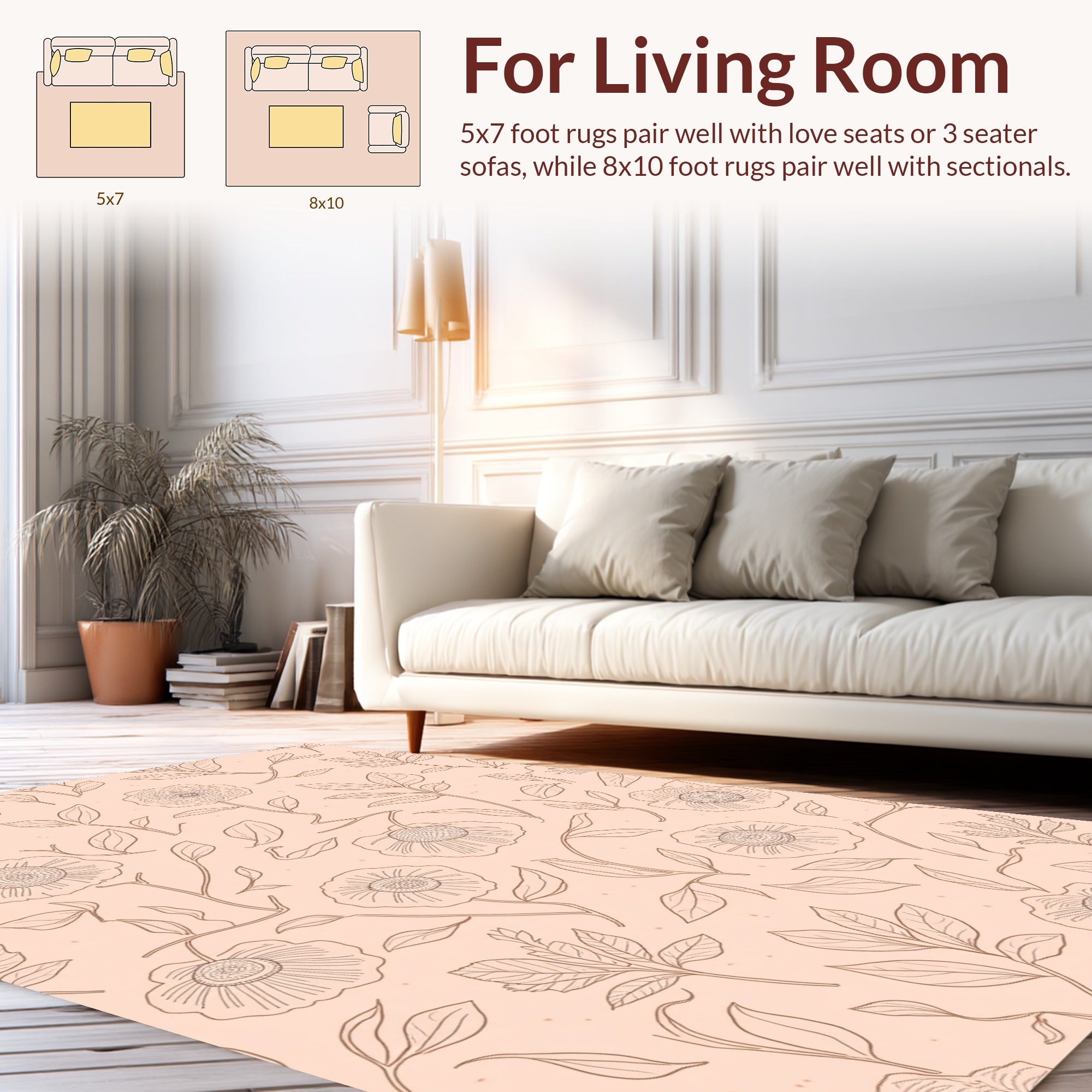 Sketchy Floral Nature Pattern Rug