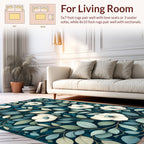 Elegant White Flower Blue Leaf Pattern Rug