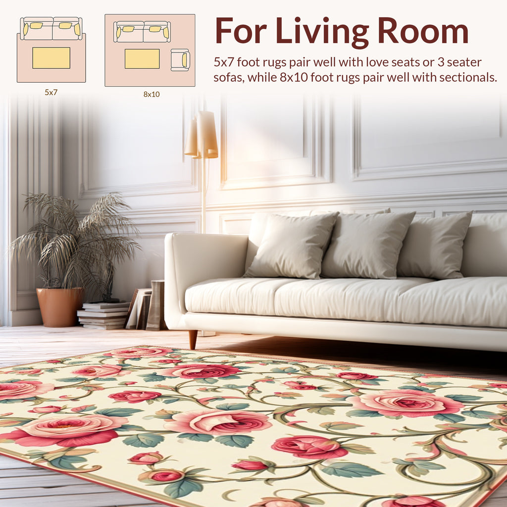 Elegant Pink Rose Floral Vines Rug