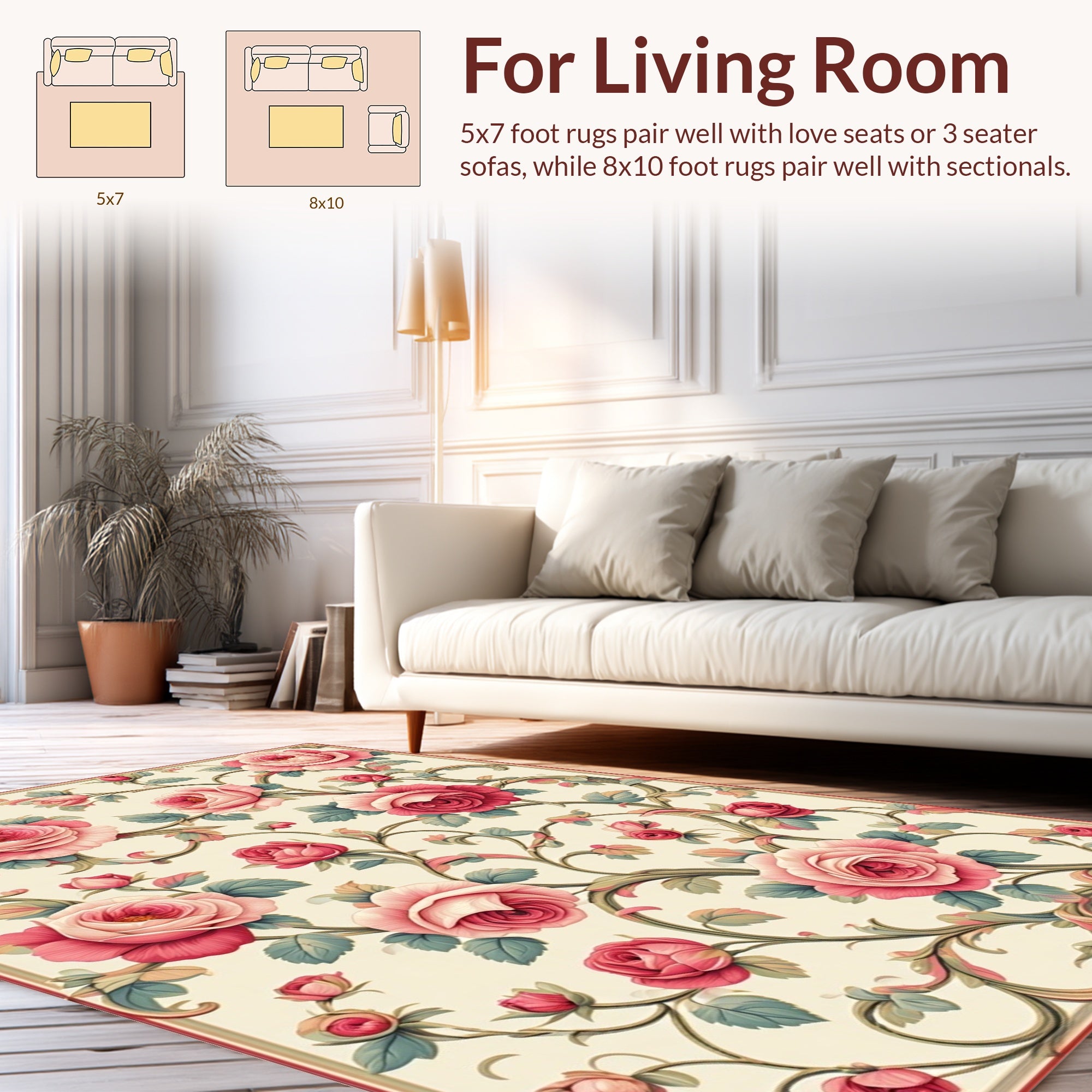 Elegant Pink Rose Floral Vines Rug