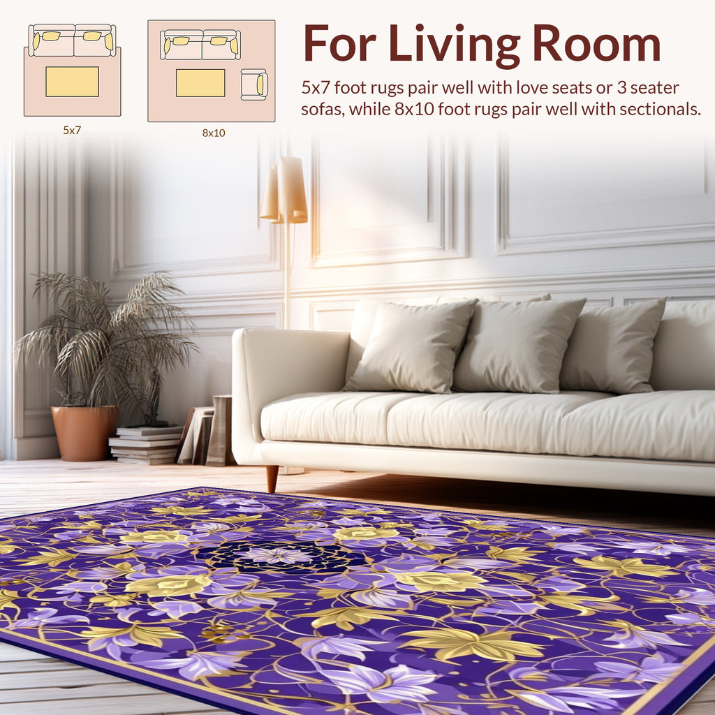 Ornate Floral Violet Gold Pattern Rug