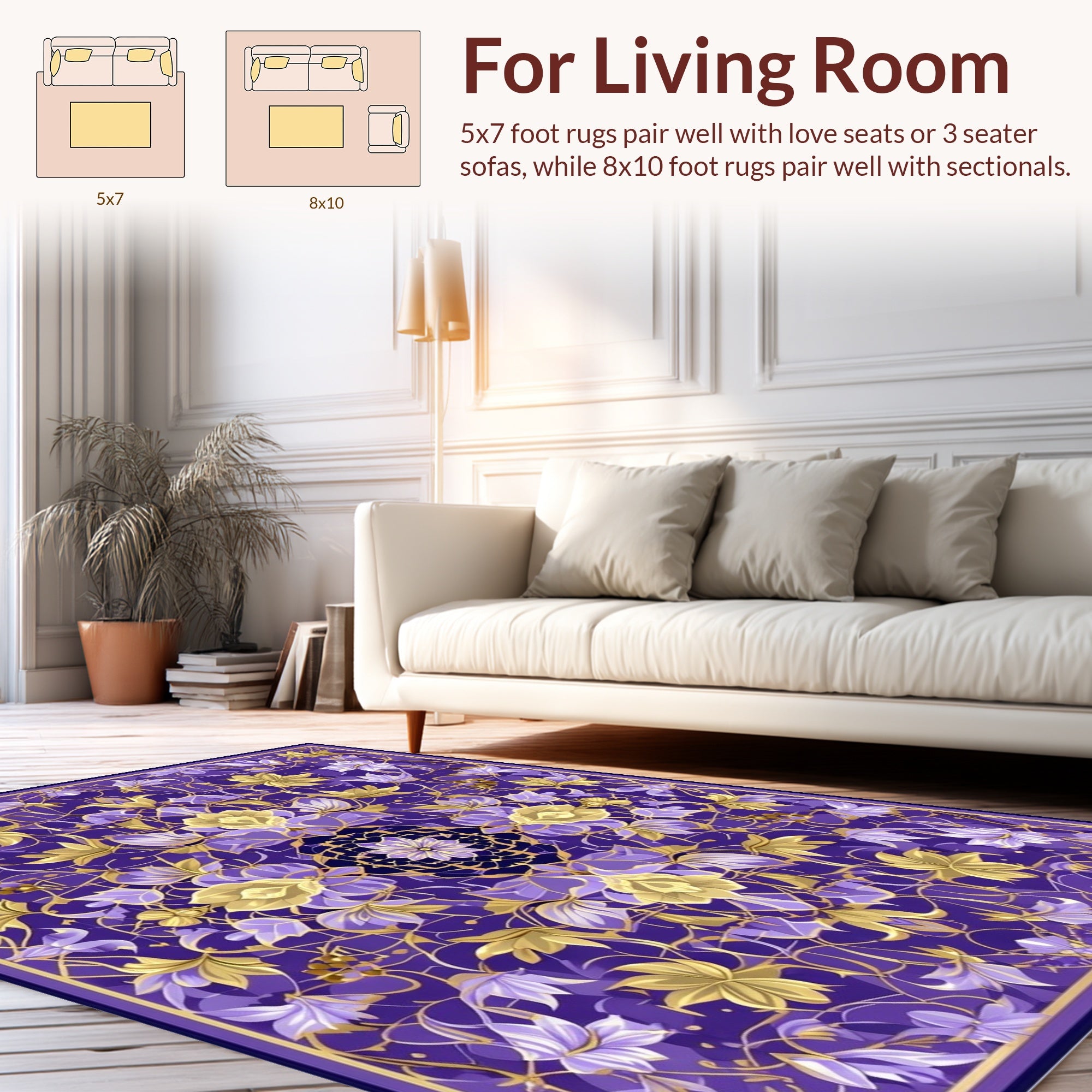 Ornate Floral Violet Gold Pattern Rug