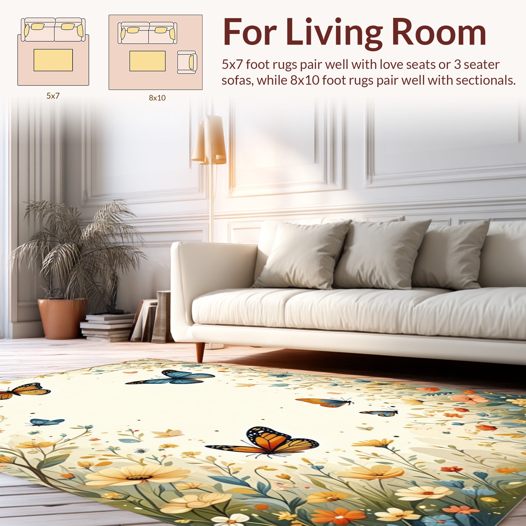 Whimsical Butterflies Floral Garden Design Rug