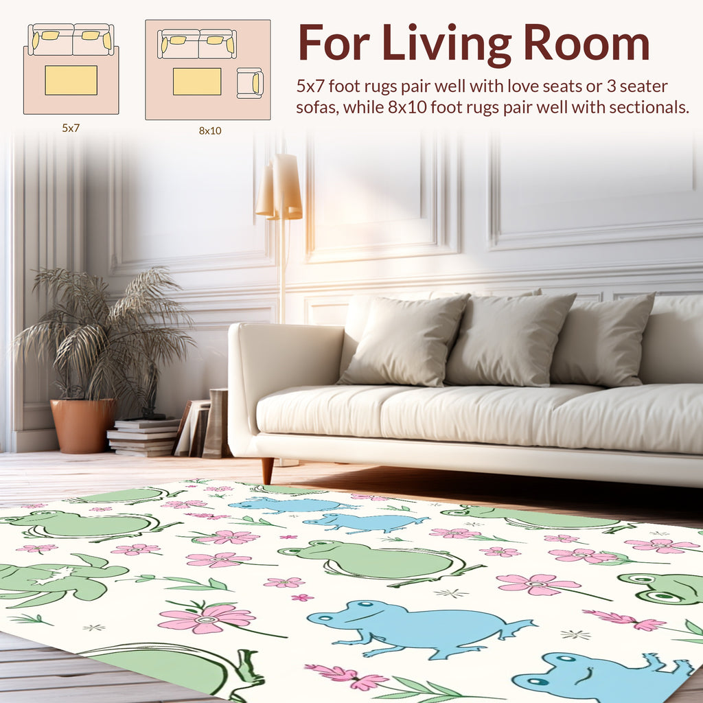 Playful Frogs and Floral Pattern Rug