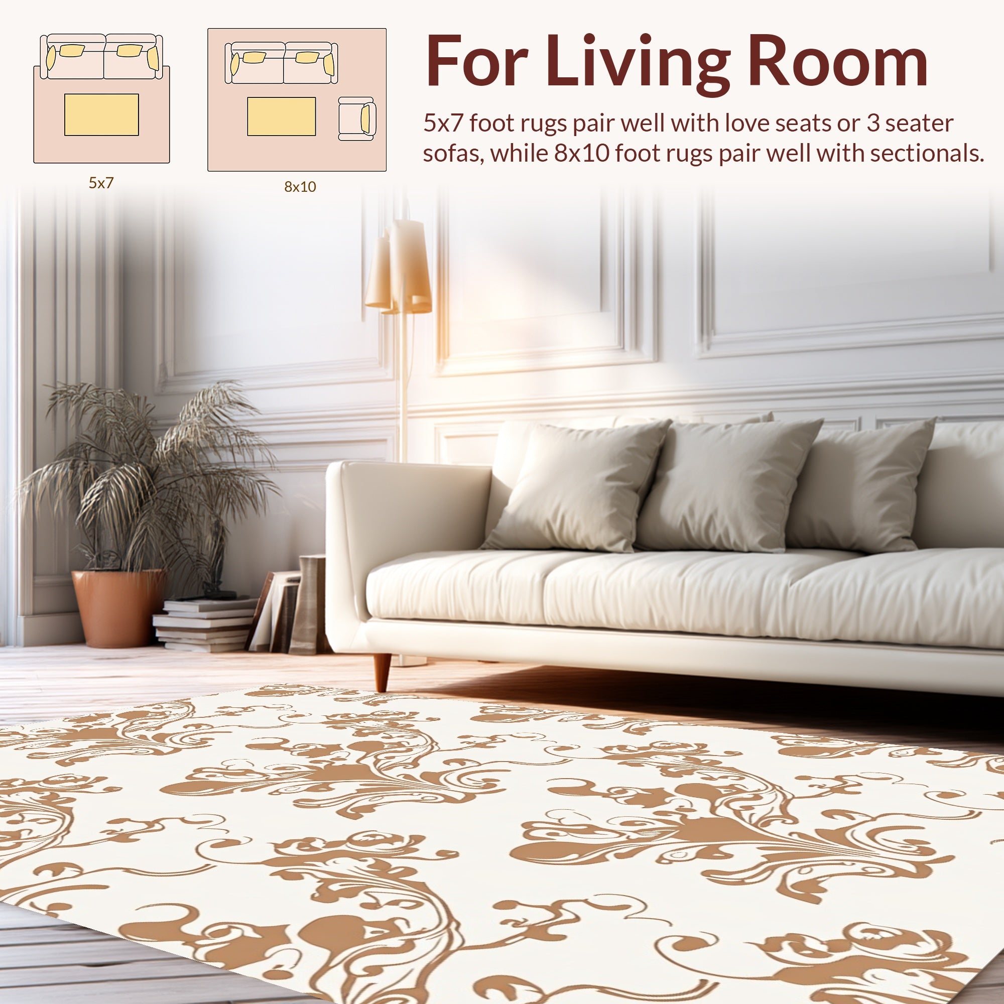 Bronze Floral Scroll Pattern Rug