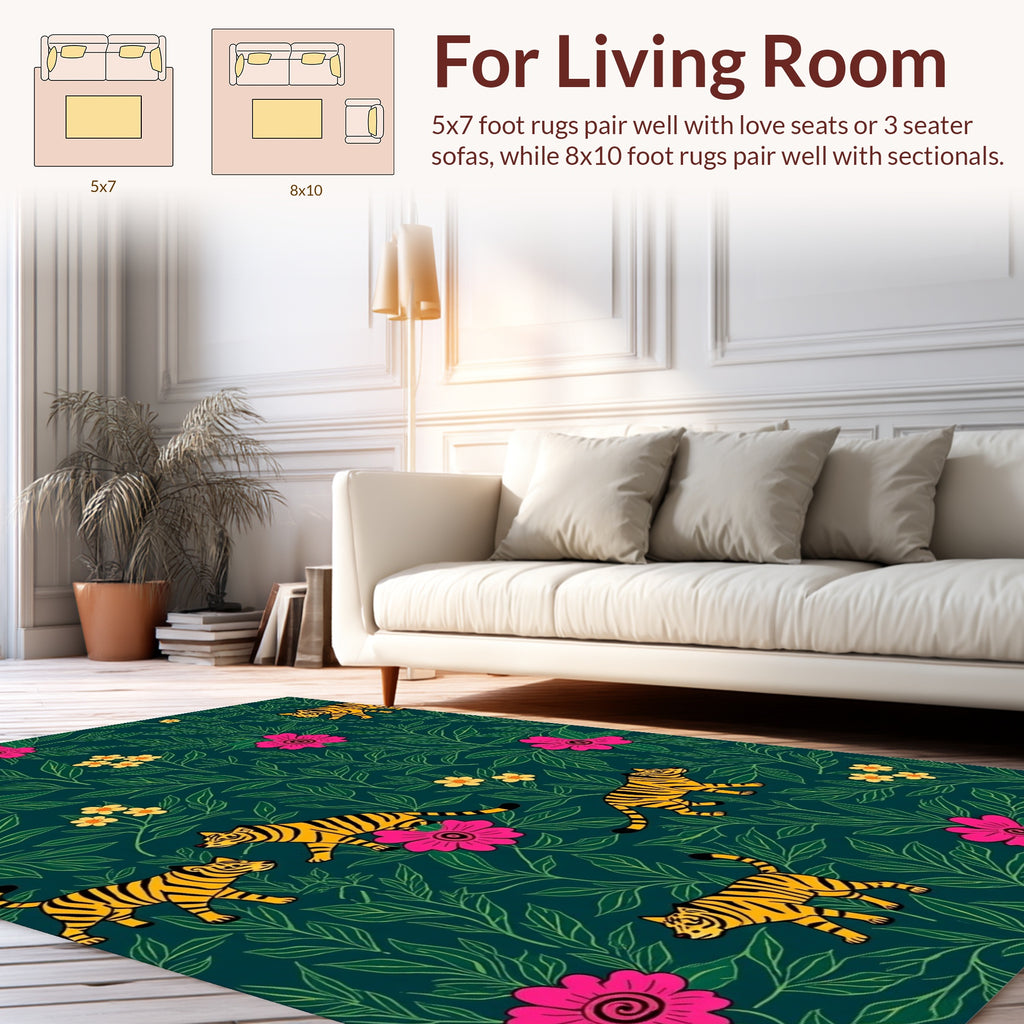 Jungle Tiger Floral Motif Rug