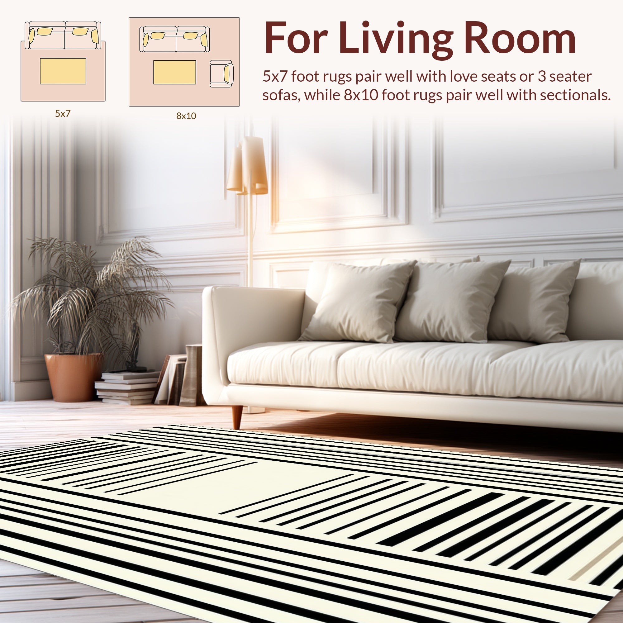 Minimalist Black Cream Stripe Design Rug