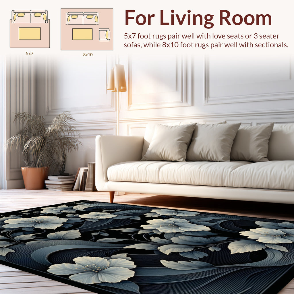 Monochromatic Floral Stylized Pattern Rug