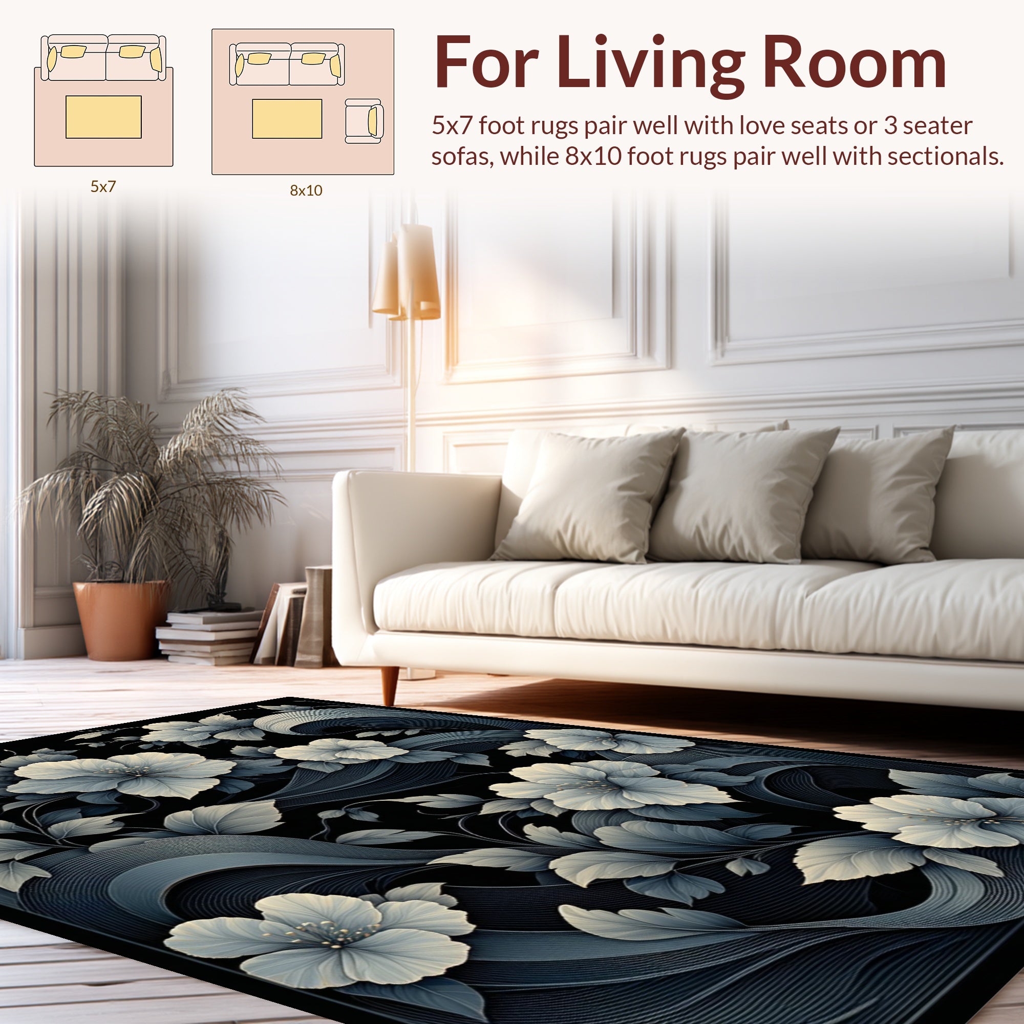 Monochromatic Floral Stylized Pattern Rug