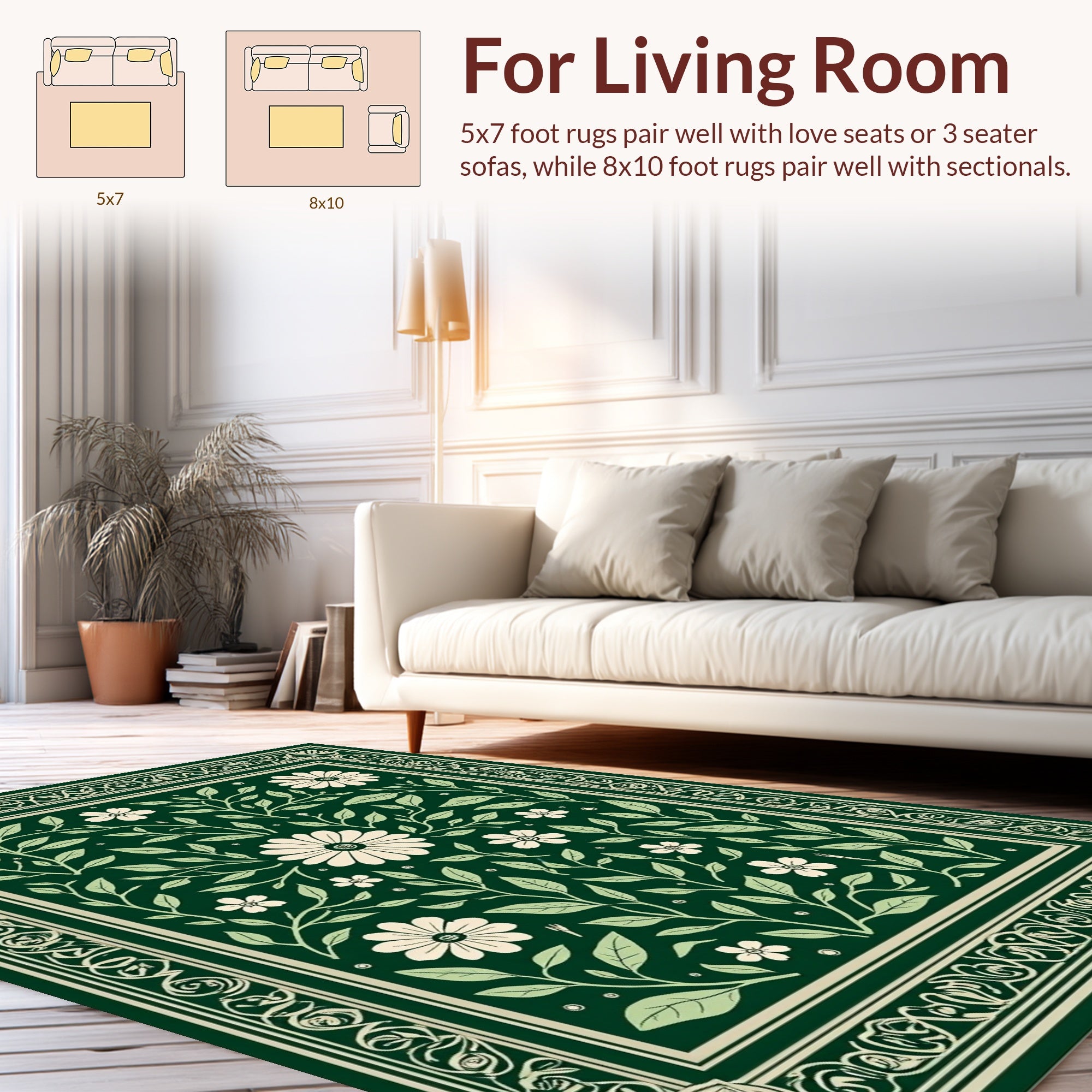 Dark Green Floral Botanical Rug