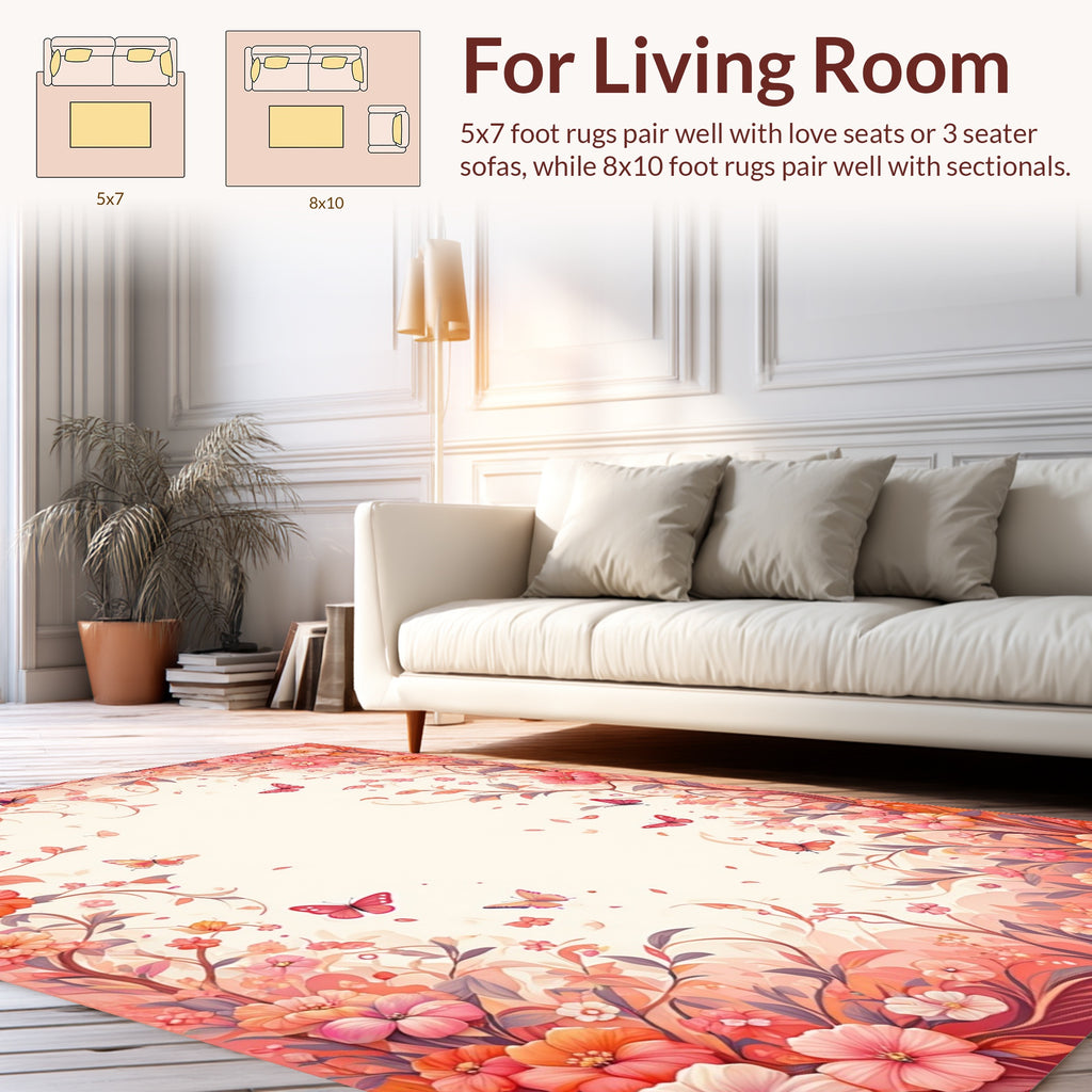 Whimsical Floral Butterfly Meadow Design Rug