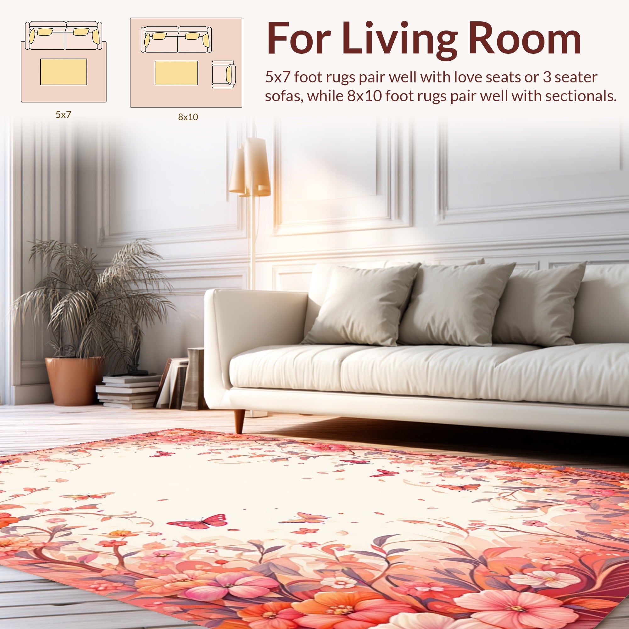 Whimsical Floral Butterfly Meadow Design Rug