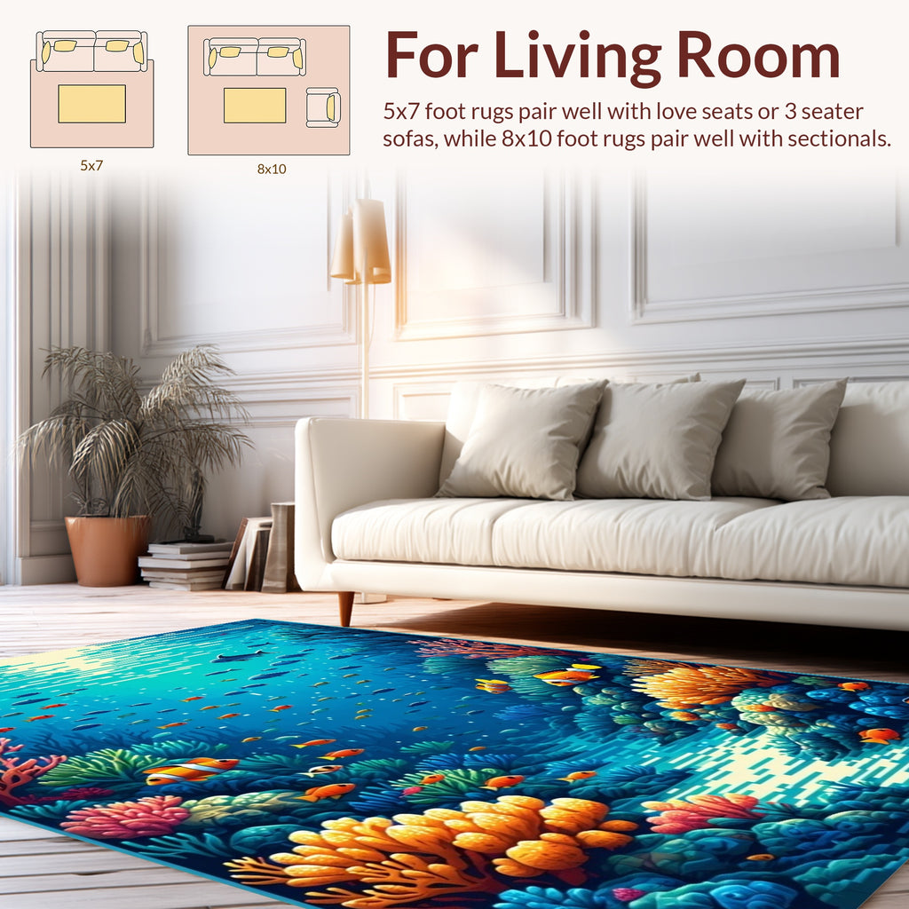 Vibrant Coral Reef Fish Scene Rug