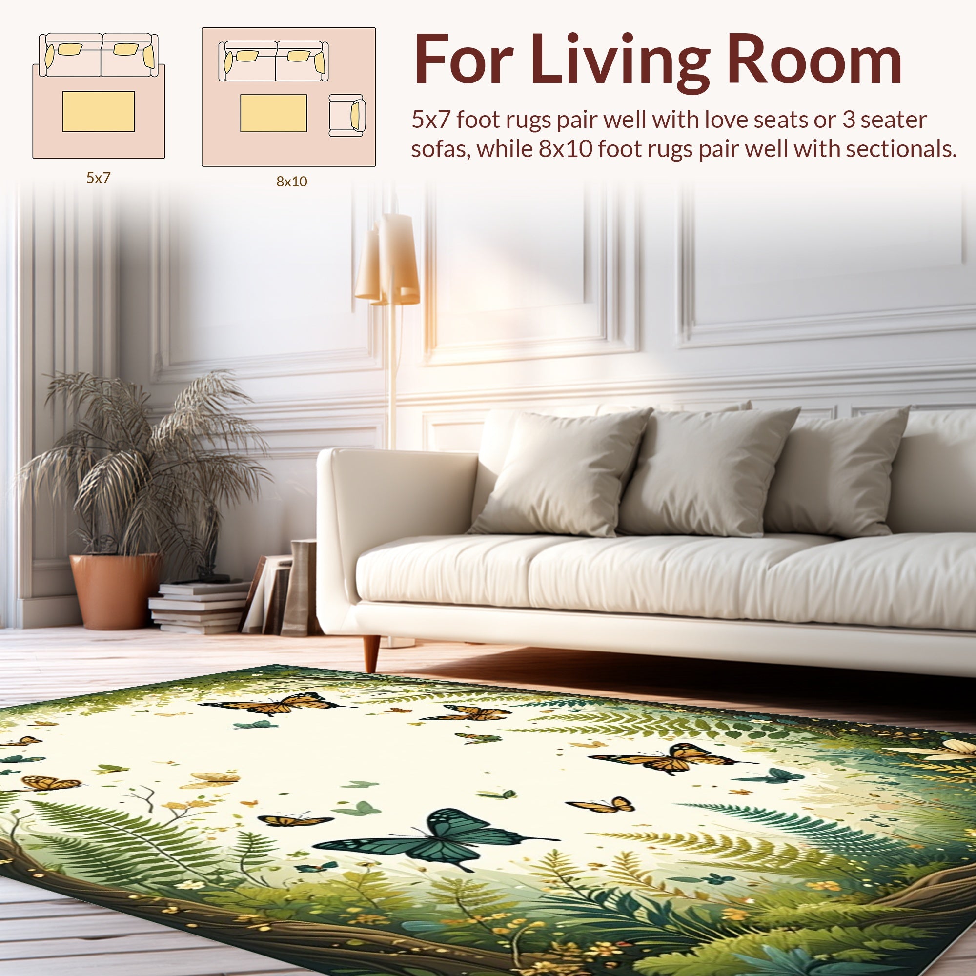Enchanted Forest Butterfly Nature Scene Rug