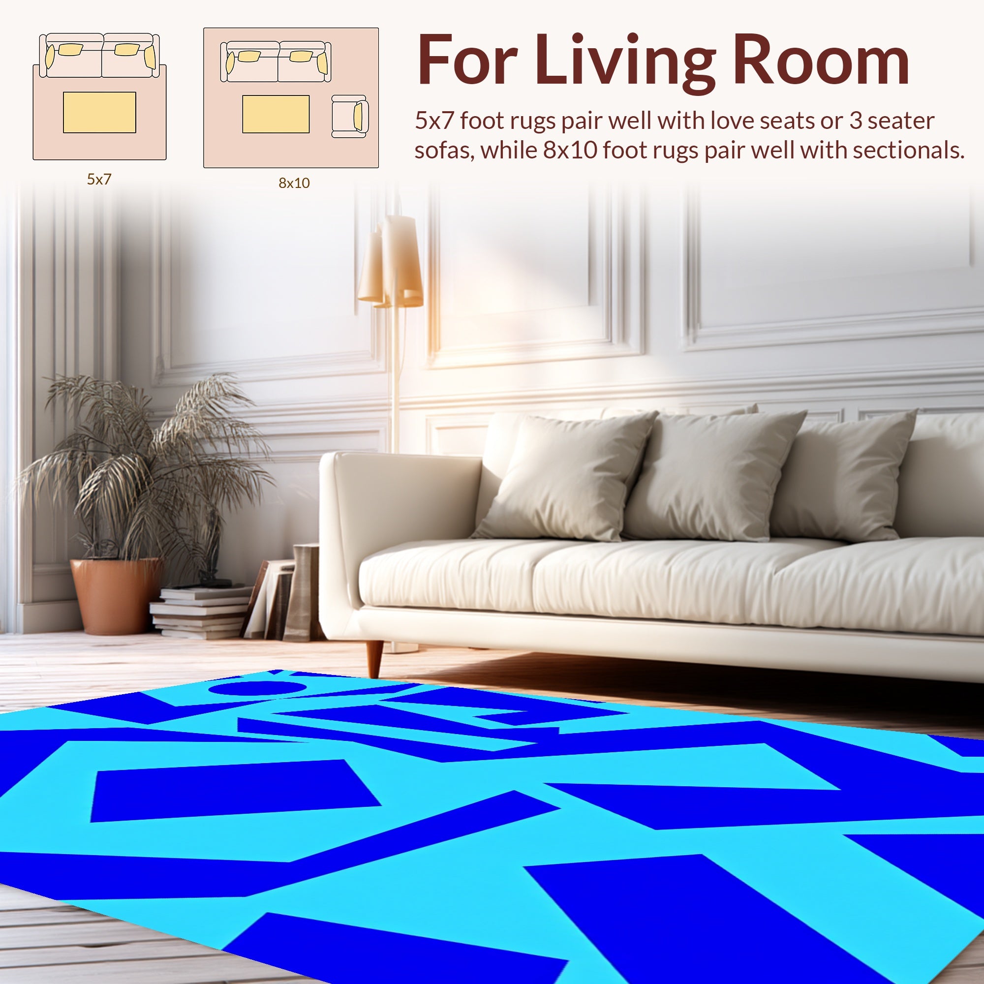 Bold Blue Geometric Arrangement Rug