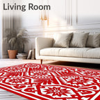 Vibrant Red Floral Geometric Medallion Rug