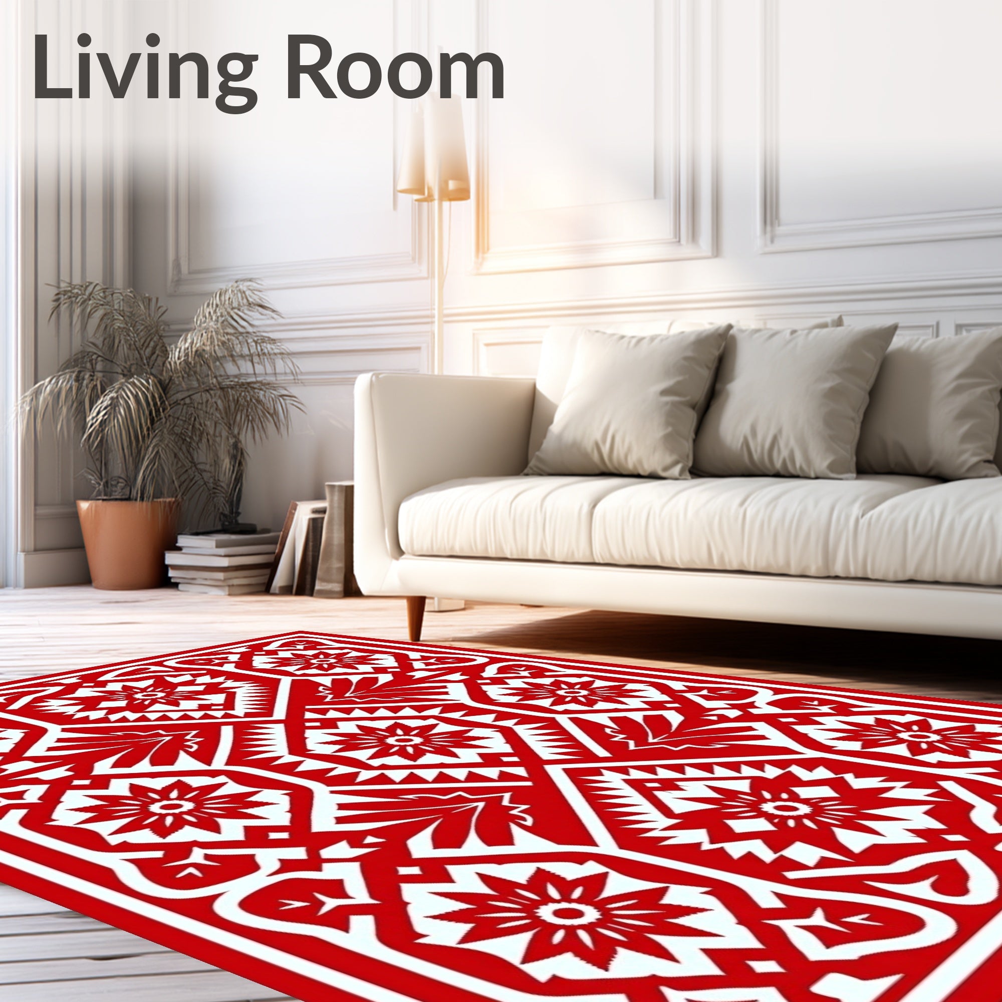 Vibrant Red Floral Geometric Medallion Rug