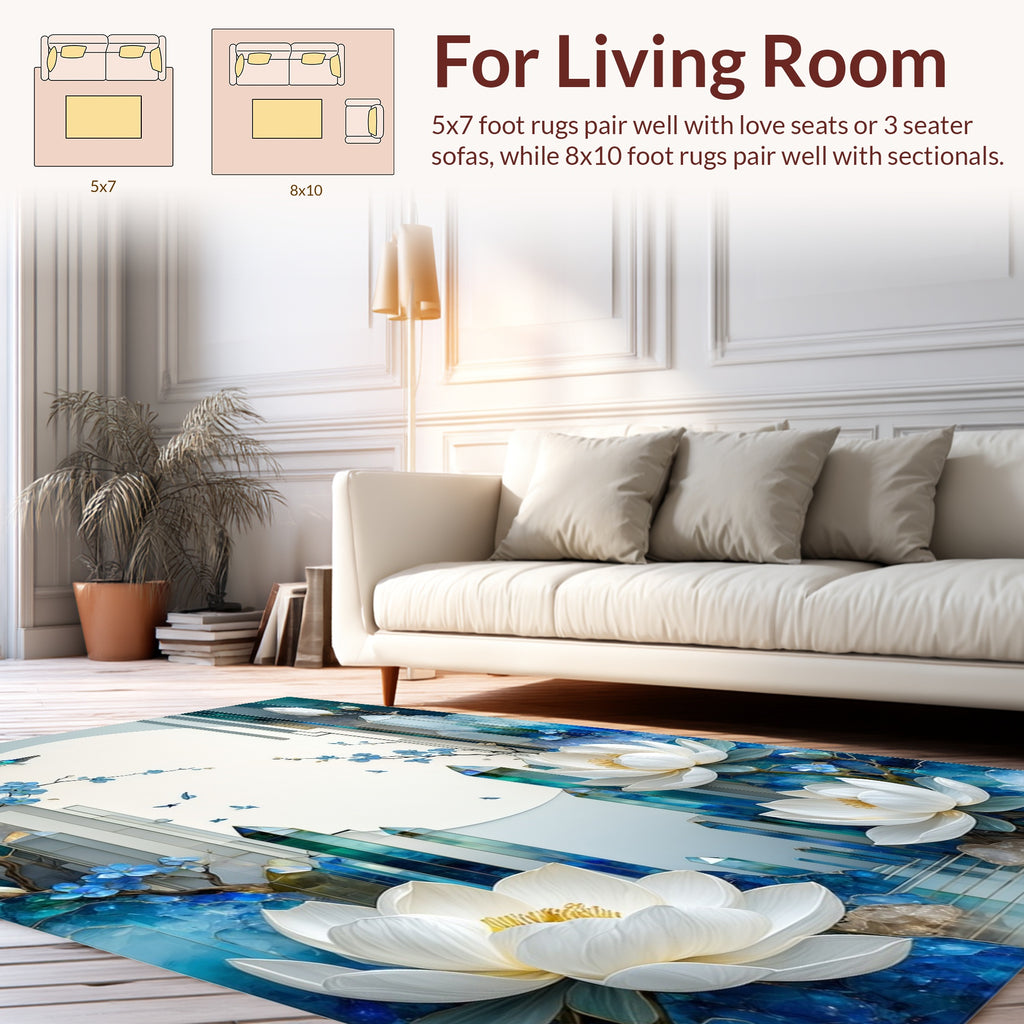 Serene Landscape Floral Crystal Art Rug