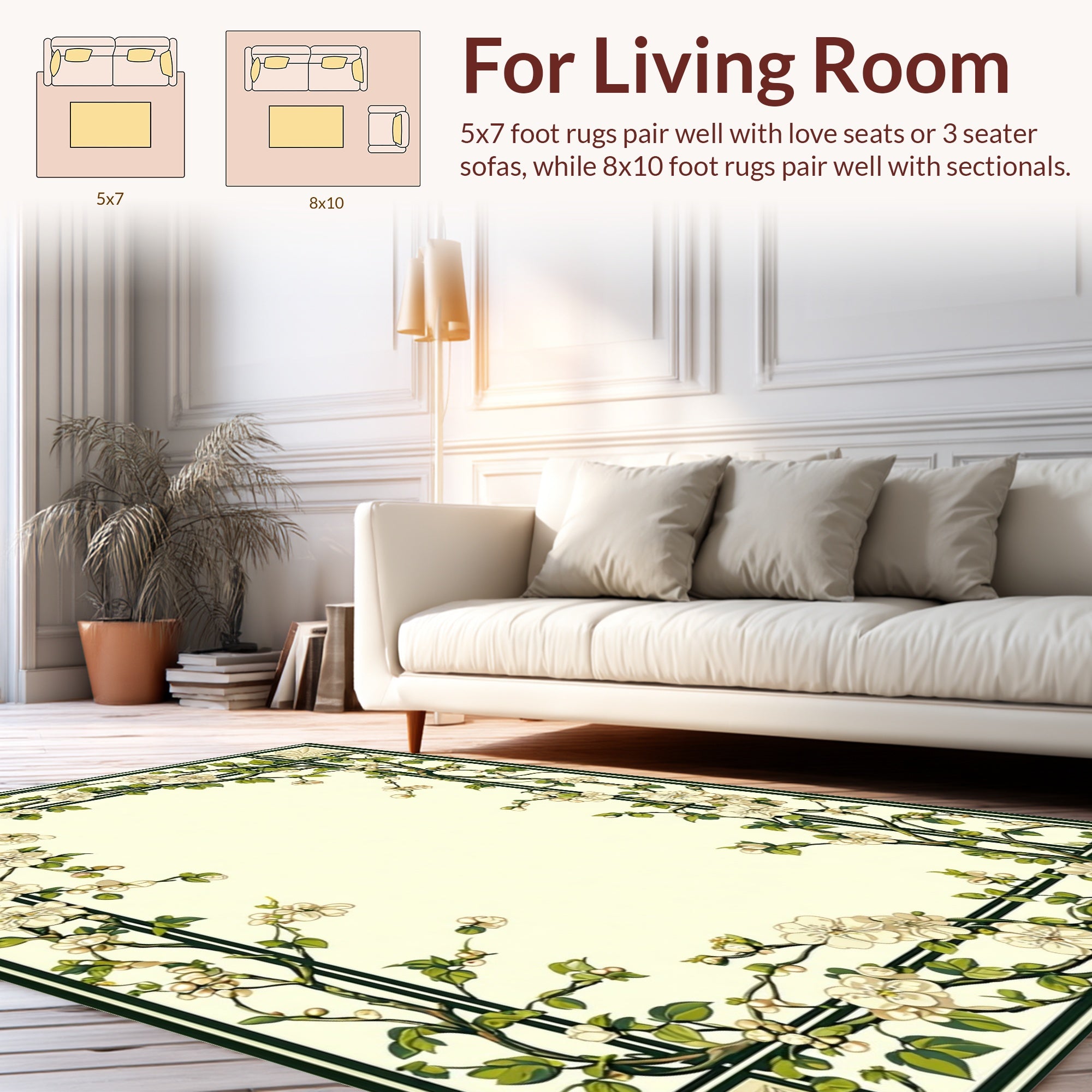Nature Inspired Floral Vine Border Rug