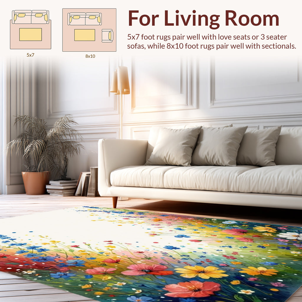 Whimsical Watercolor Meadow Floral Pattern Rug