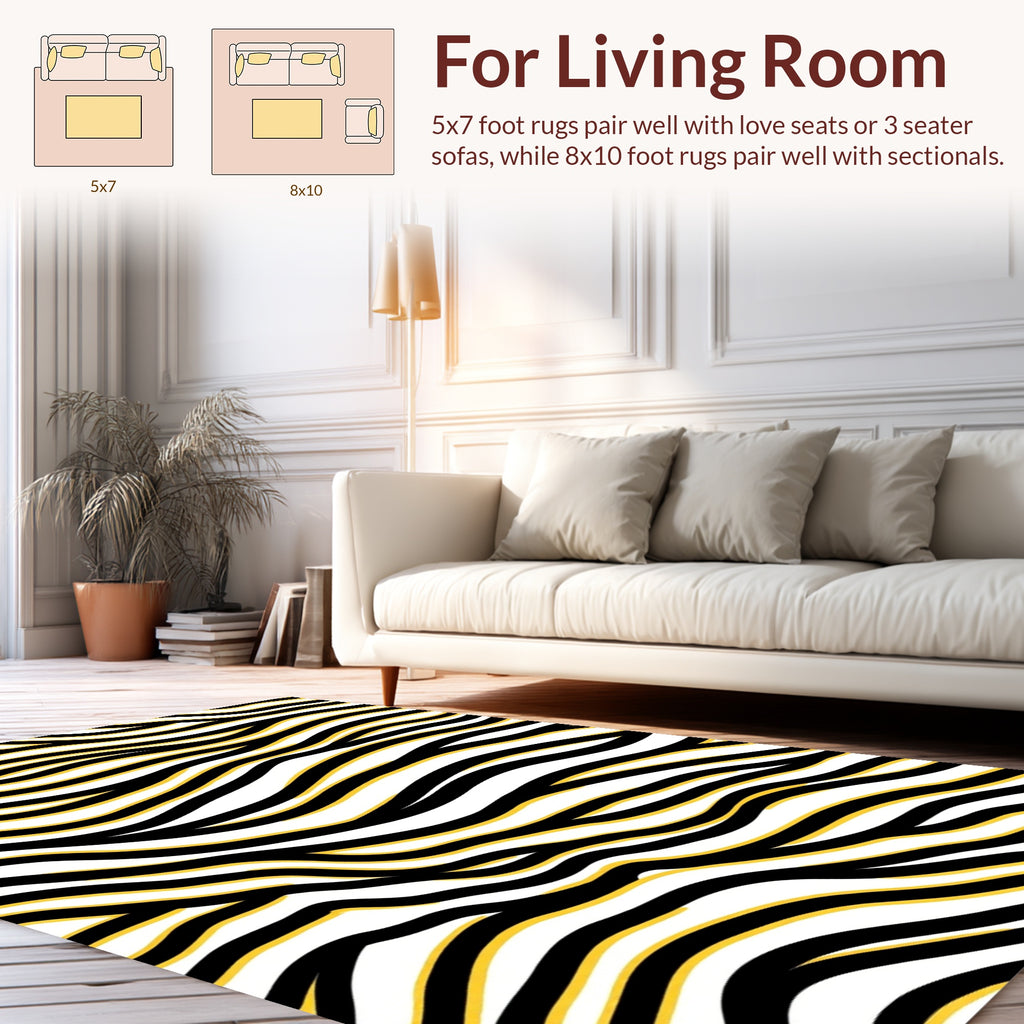 Bold Black Yellow Wavy Lines Rug