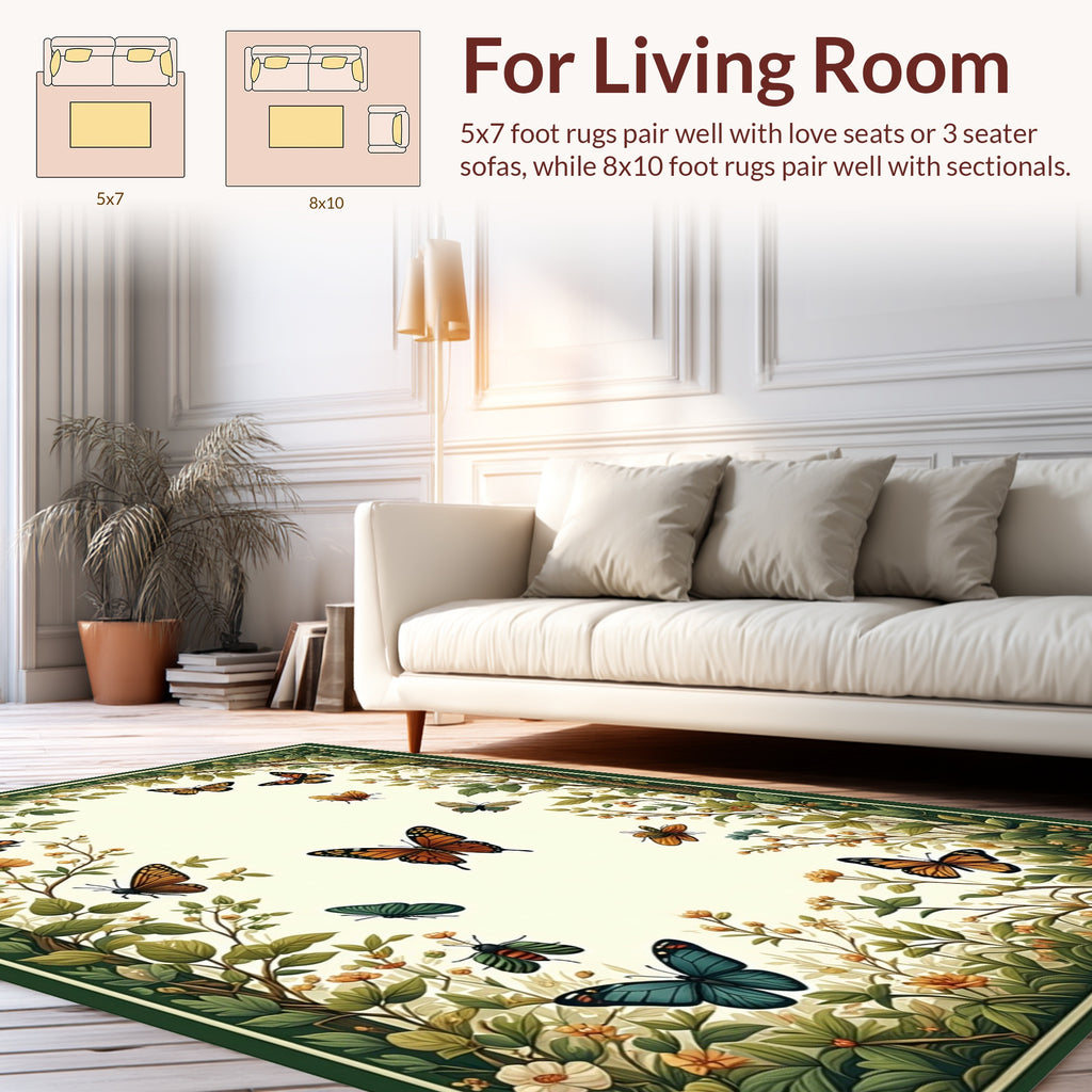 Enchanted Garden Butterfly Botanical Print Rug