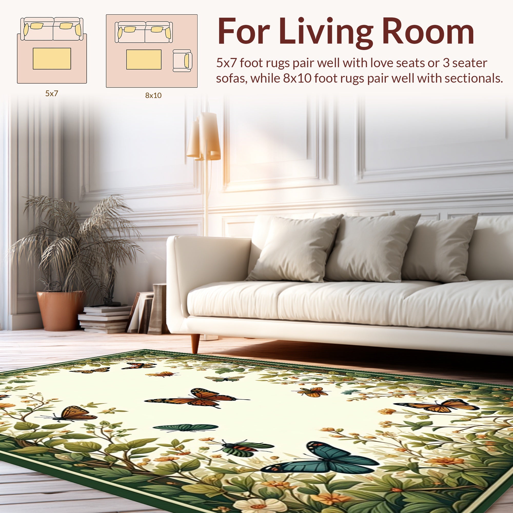 Enchanted Garden Butterfly Botanical Print Rug