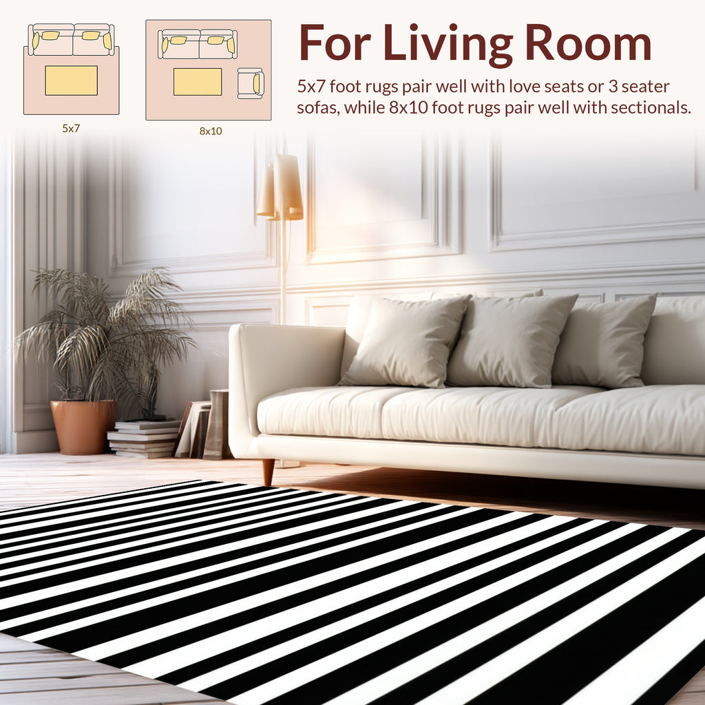 Classic Black And White Striped Rug