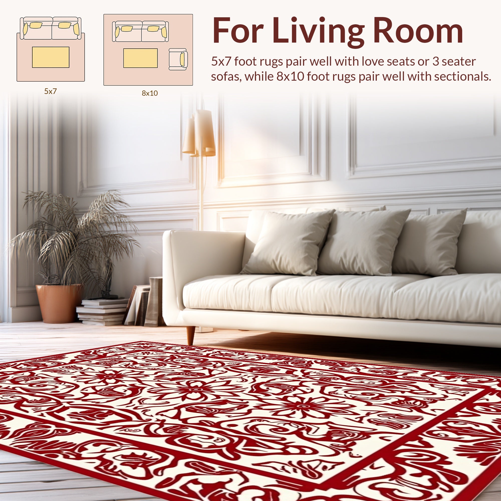 Ornate Red Floral Border Design Rug