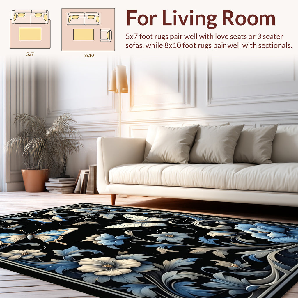 Elegant Butterfly Floral Scrollwork Rug