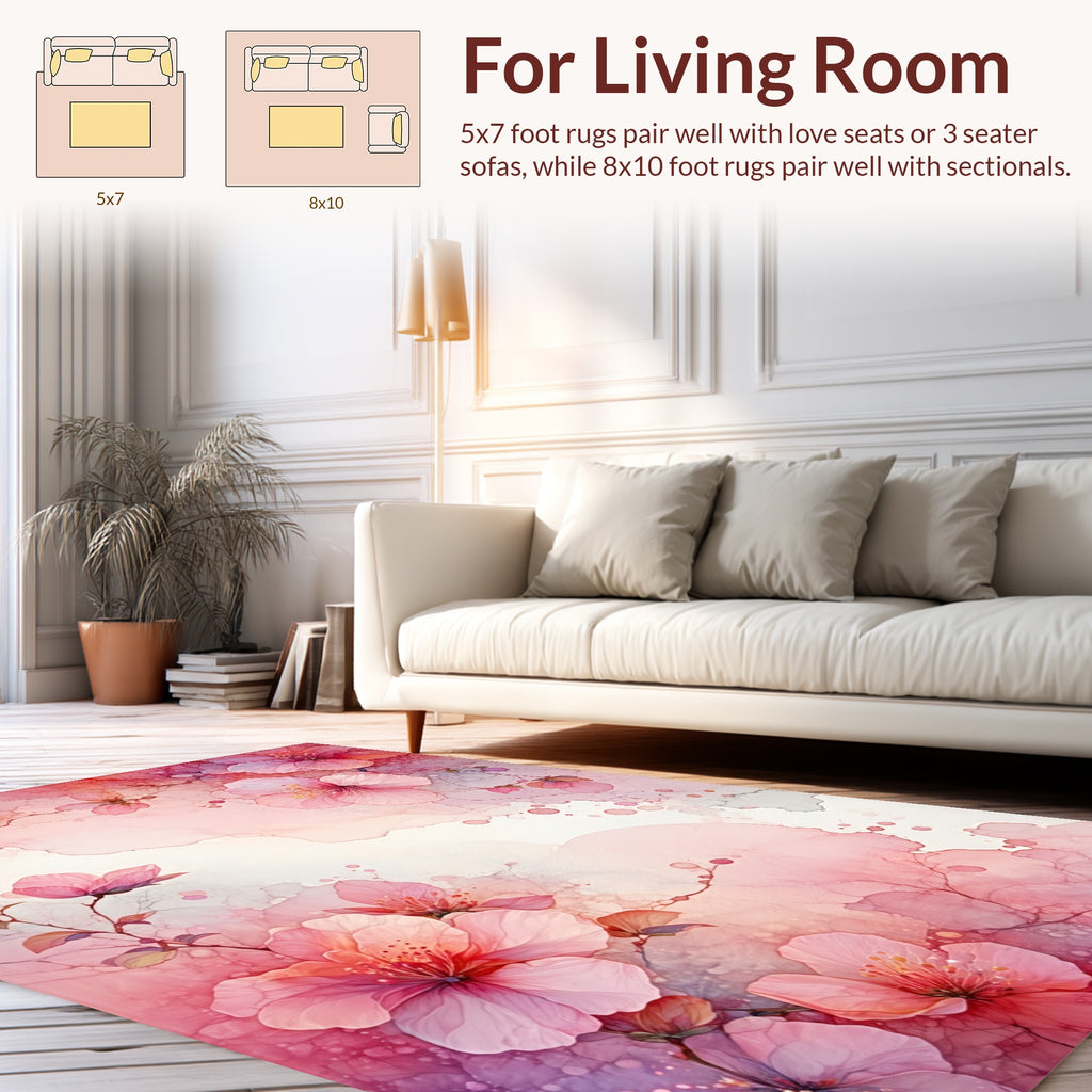 Soft Pink Blossom Watercolor Design Rug