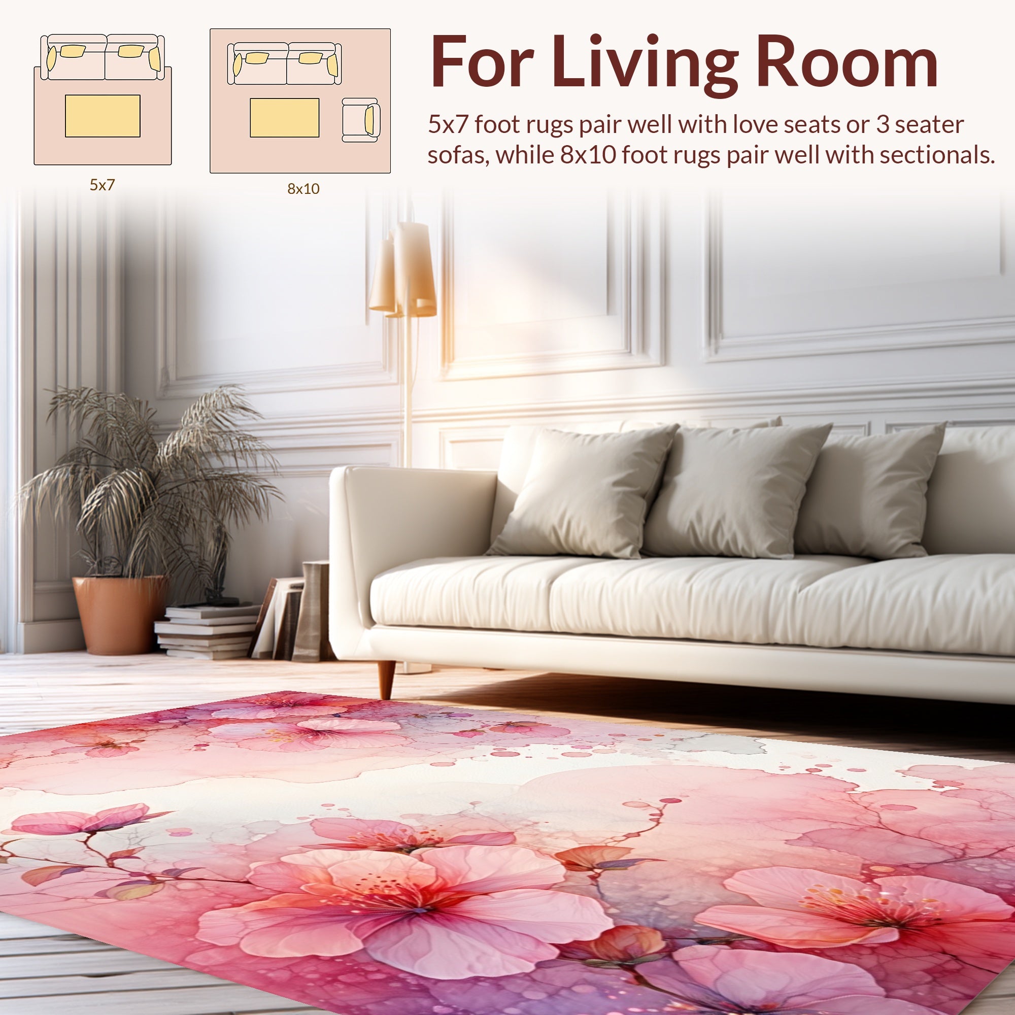 Soft Pink Blossom Watercolor Design Rug