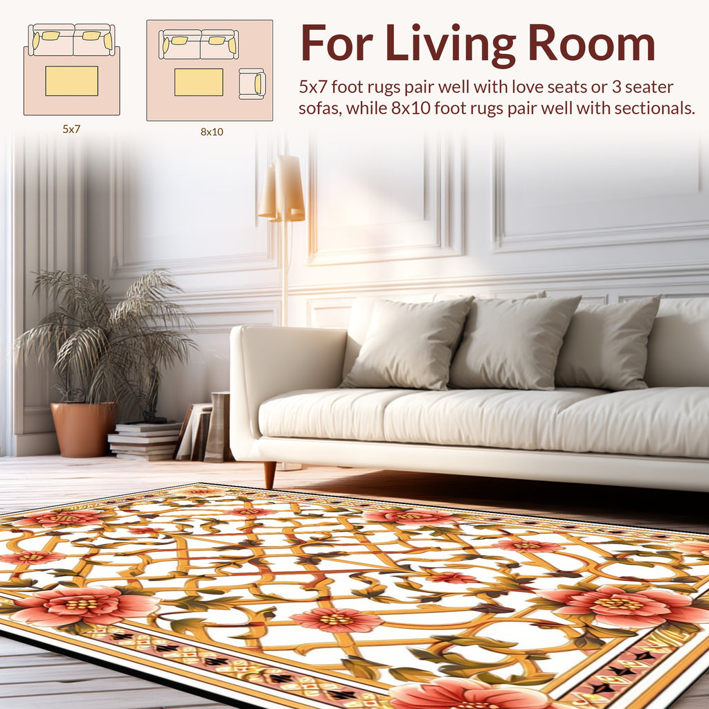 Ornate Floral Lattice Pattern Rug