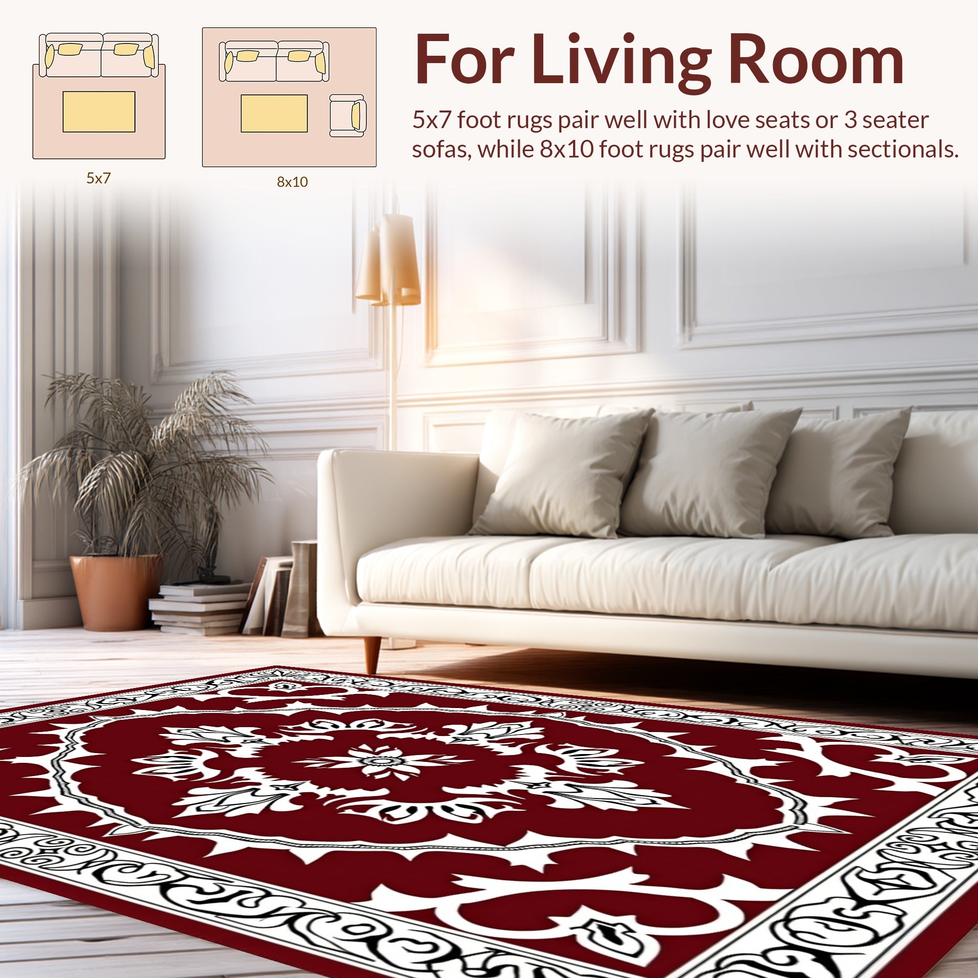Deep Red Floral Medallion Border Rug