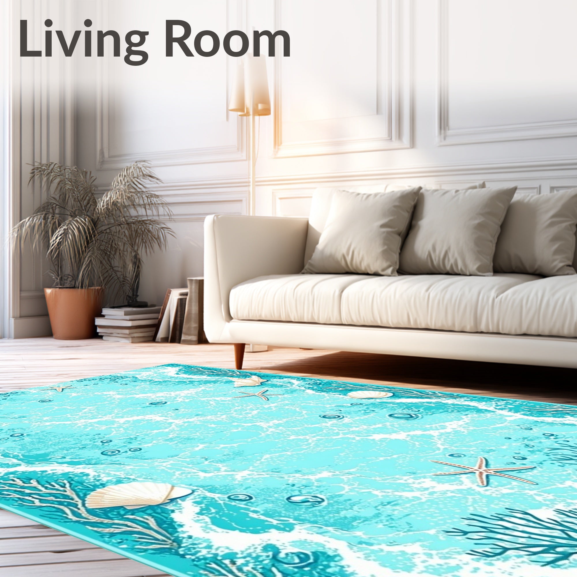 Blue Ocean Wave Shell Starfish Design Rug