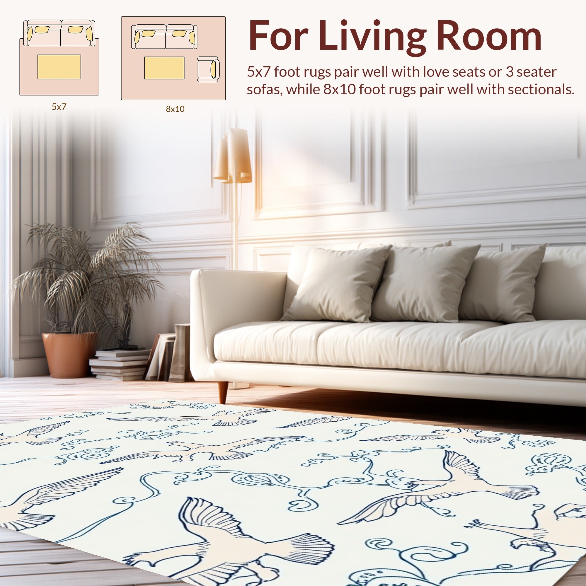 Birds And Swirls Pattern Rug